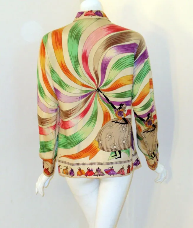 EMILIO PUCCI 1960s Silk Blouse Ladies & Ribbon Print