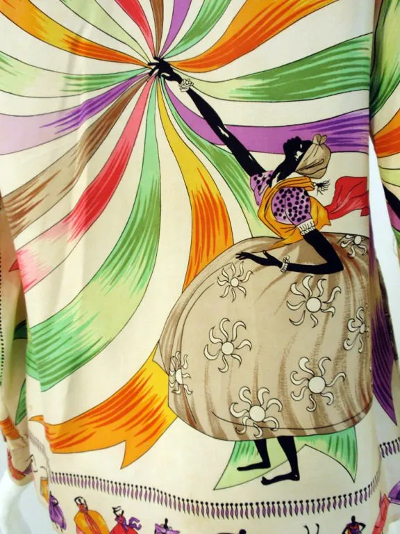EMILIO PUCCI 1960s Silk Blouse Ladies & Ribbon Print