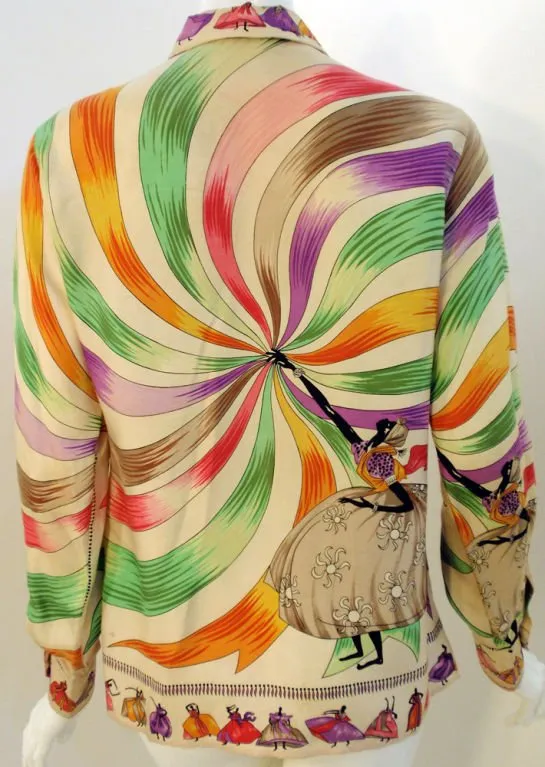EMILIO PUCCI 1960s Silk Blouse Ladies & Ribbon Print