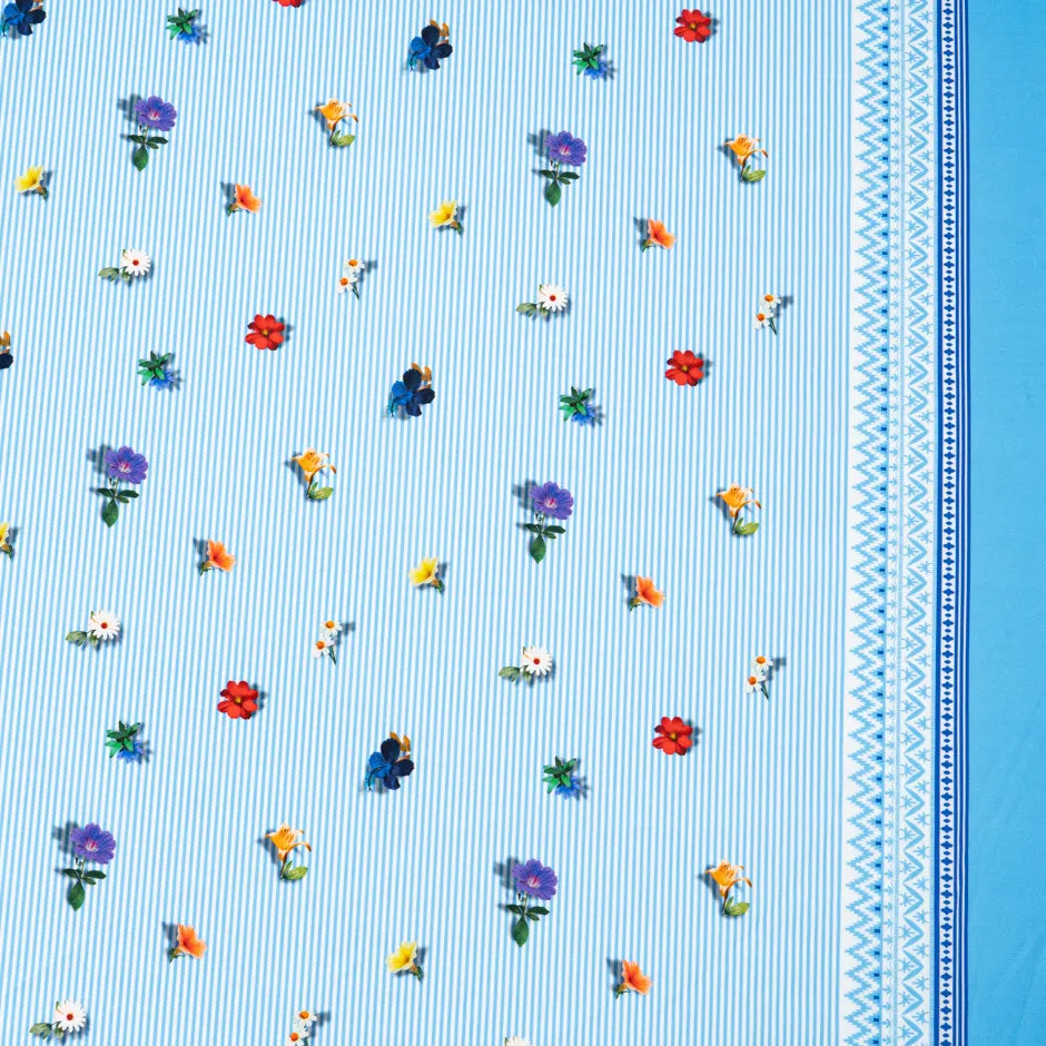 Floral Printed Sky Blue Striped Pure Cotton