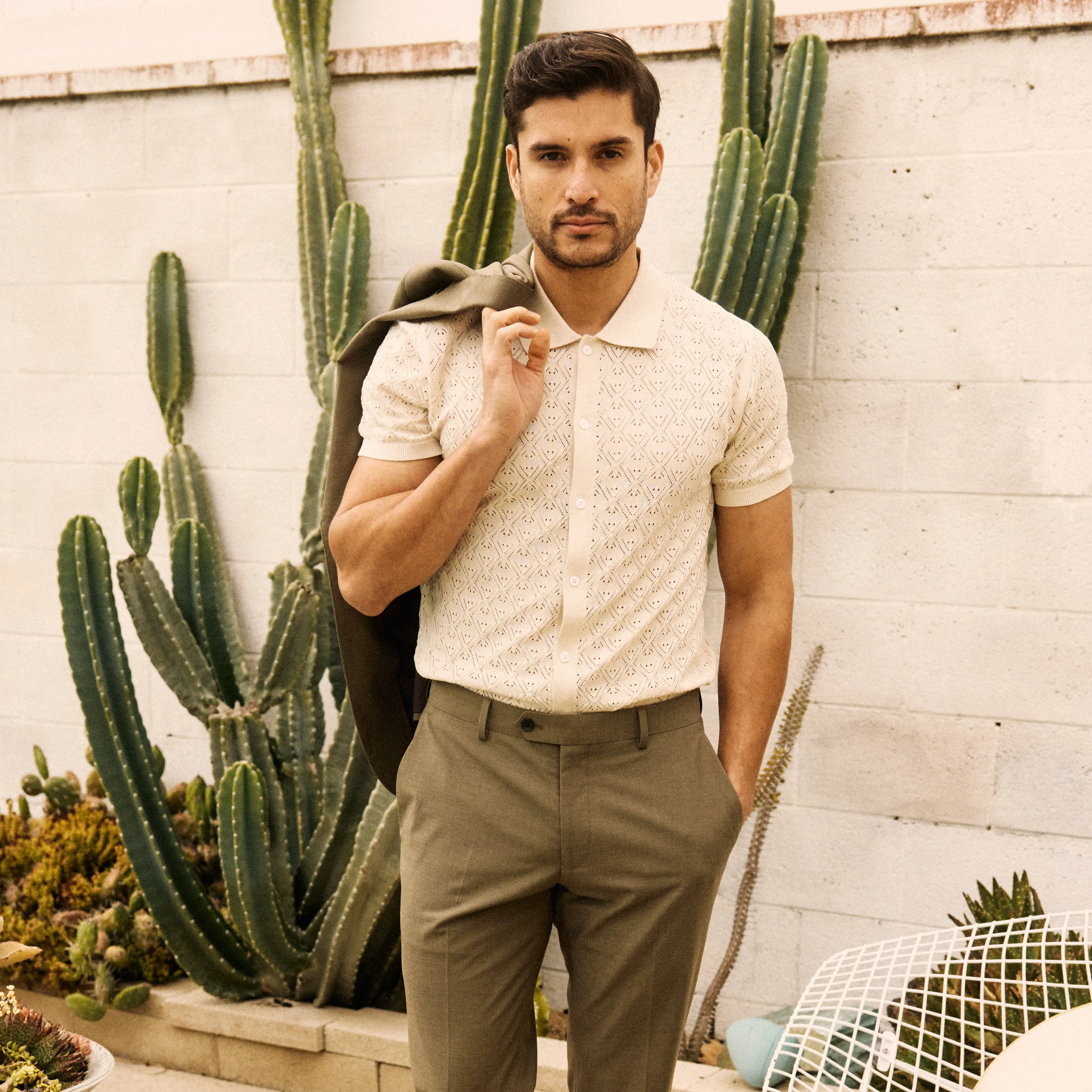 Full Placket Pointelle Ivory Polo