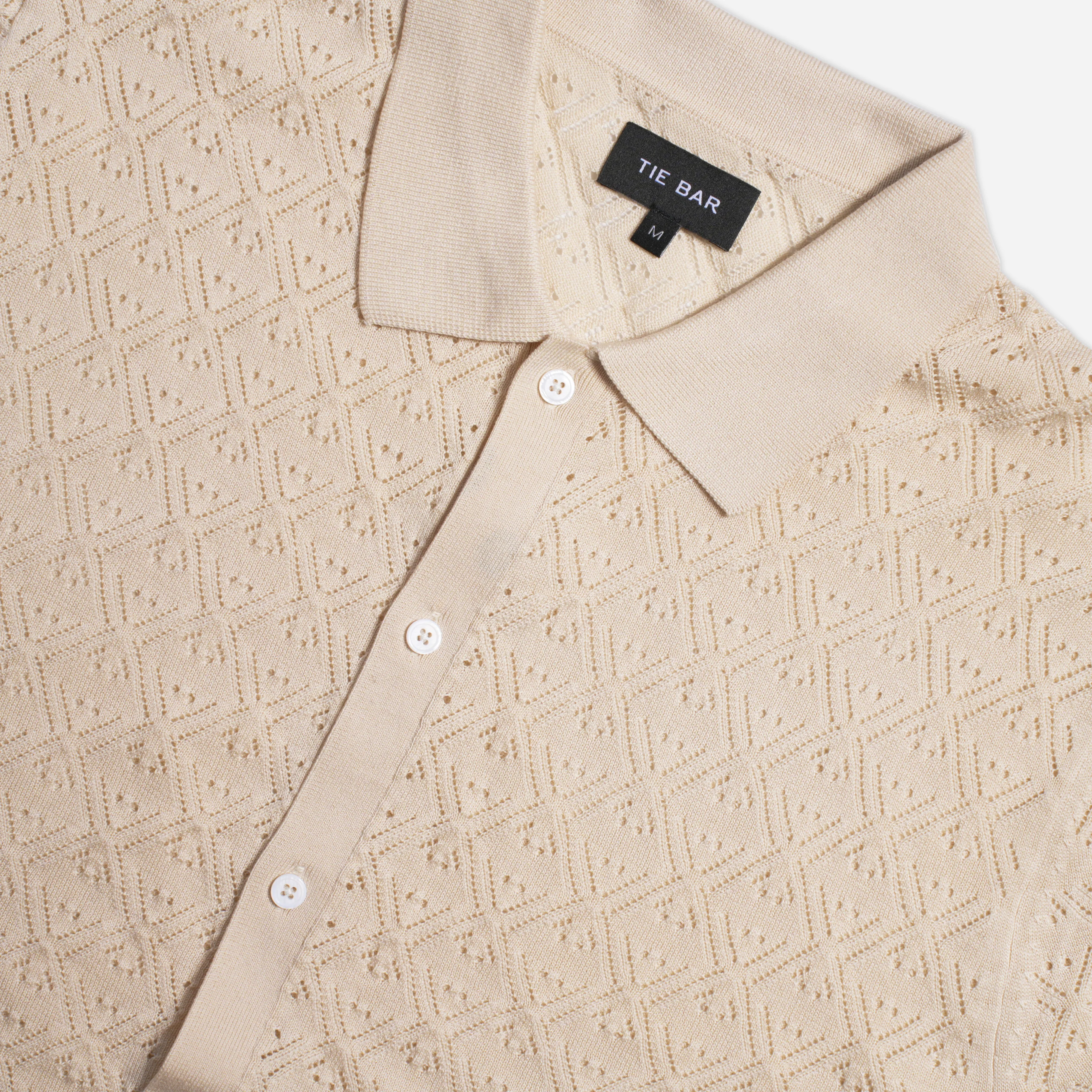 Full Placket Pointelle Ivory Polo