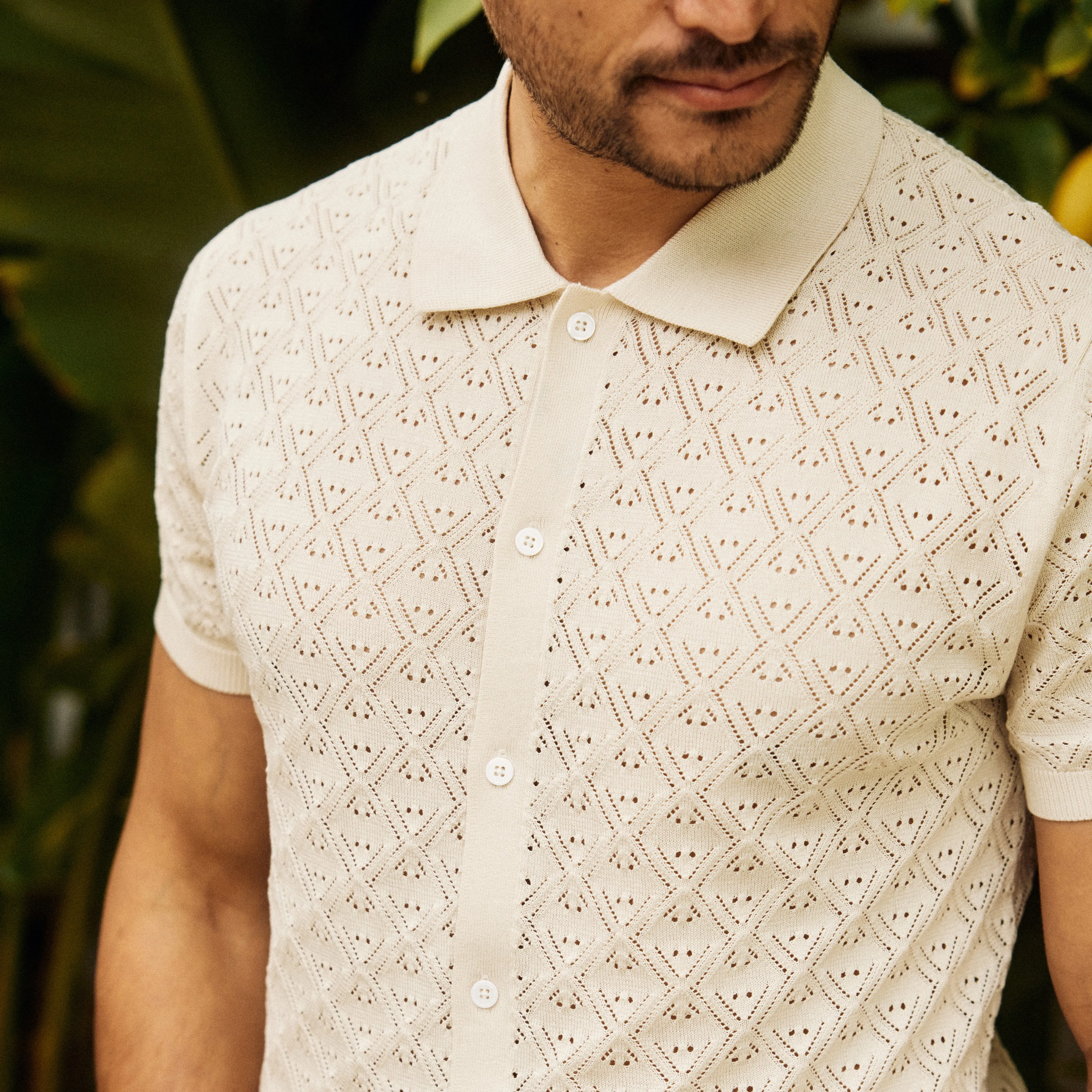 Full Placket Pointelle Ivory Polo