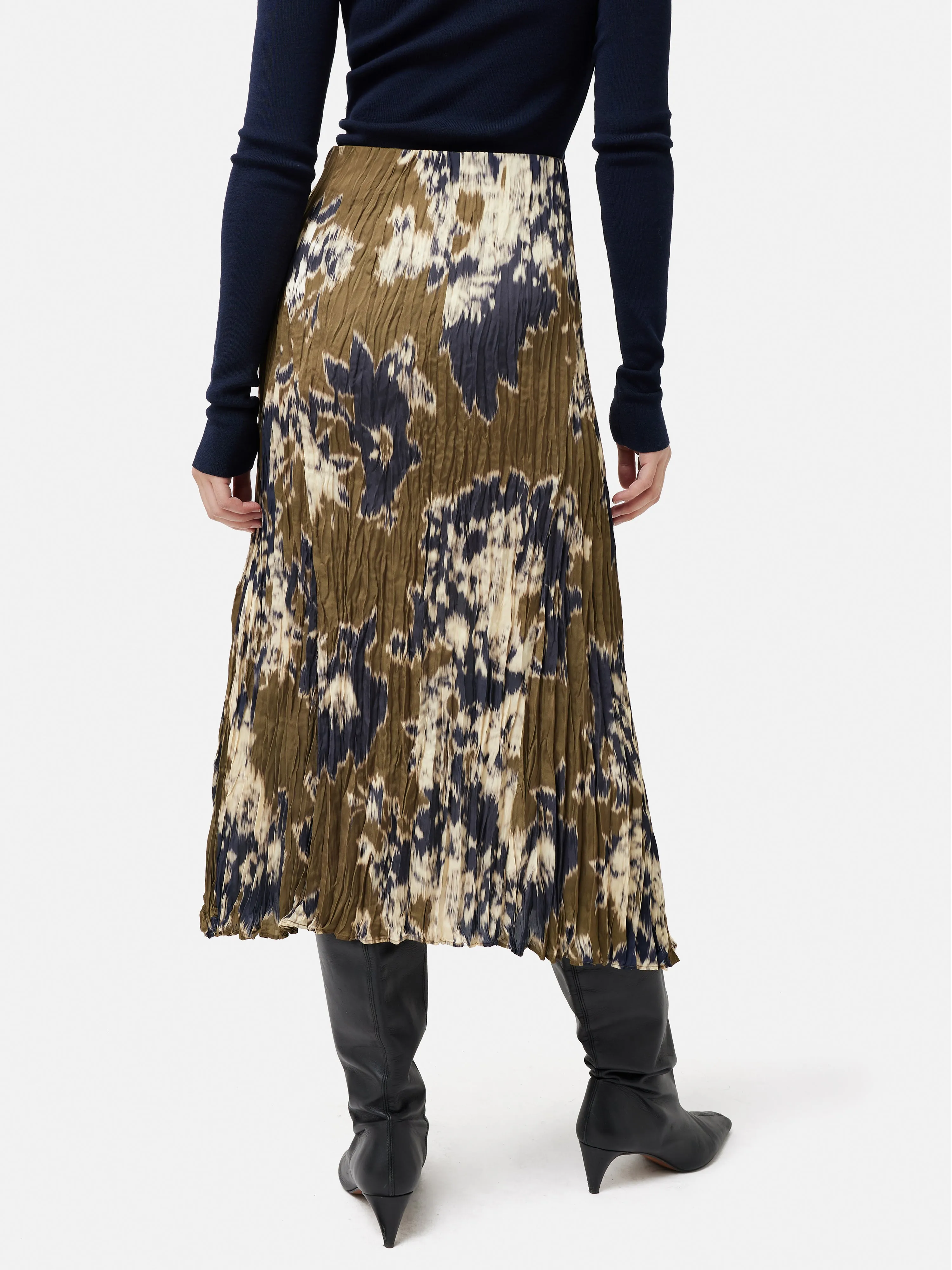 Glitched Ikat Crinkled Skirt | Green