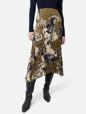 Glitched Ikat Crinkled Skirt | Green