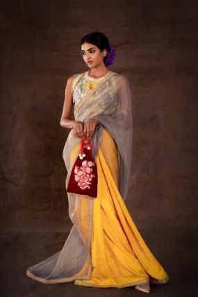 Grey and Yellow Saree