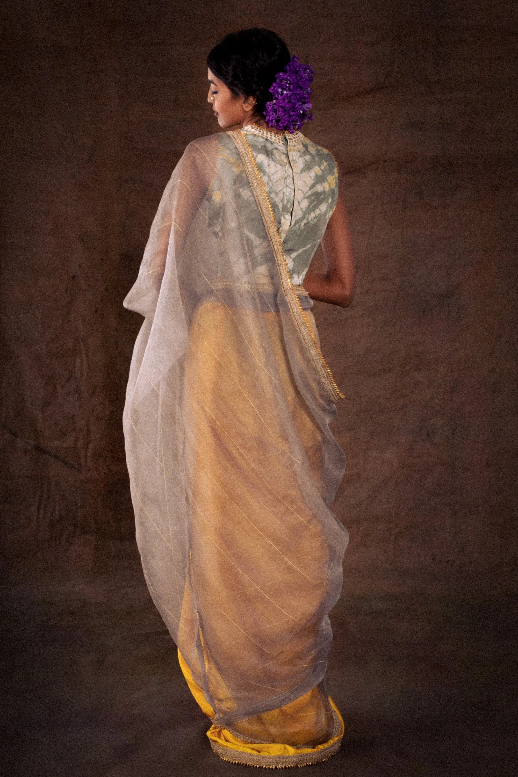 Grey and Yellow Saree