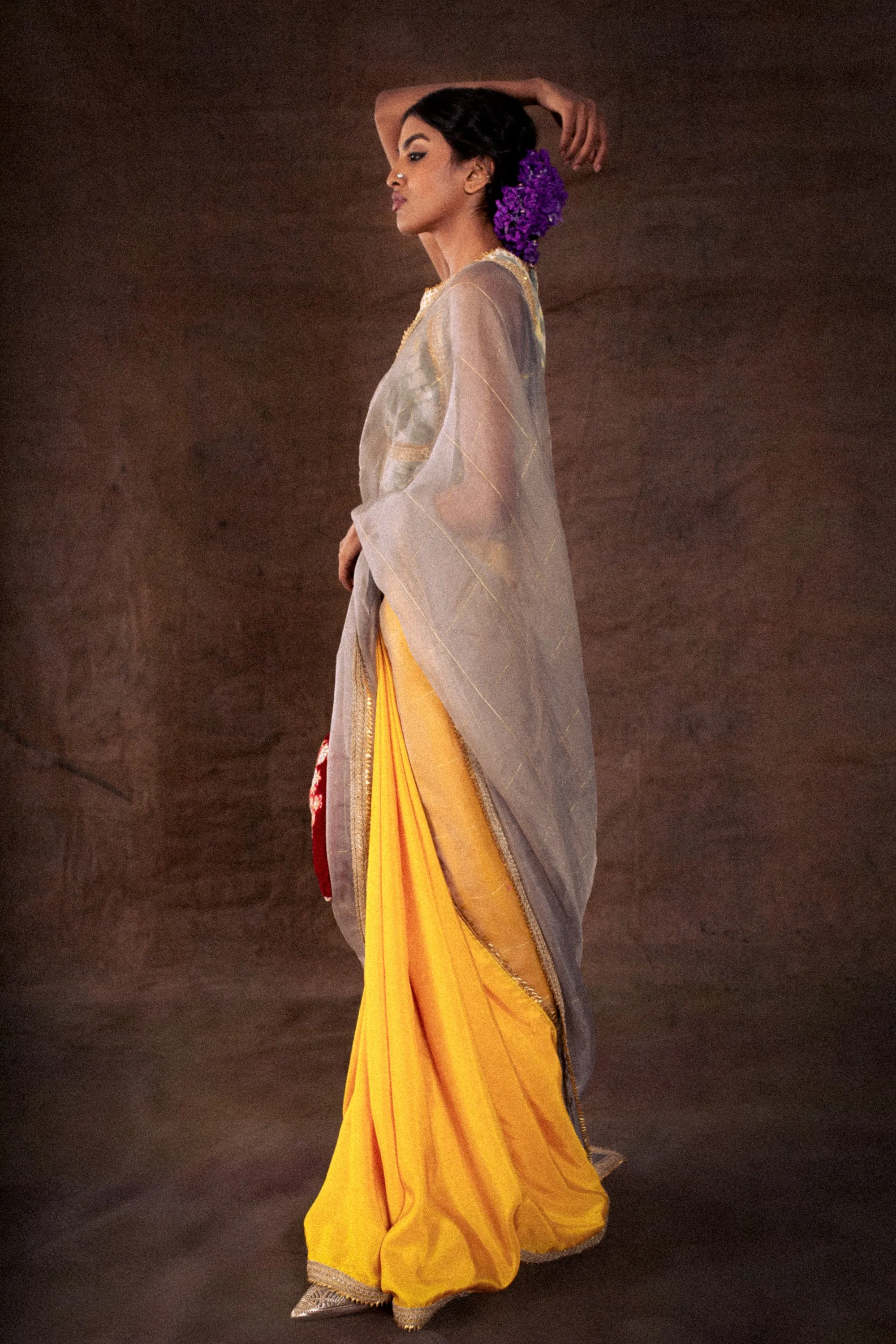 Grey and Yellow Saree