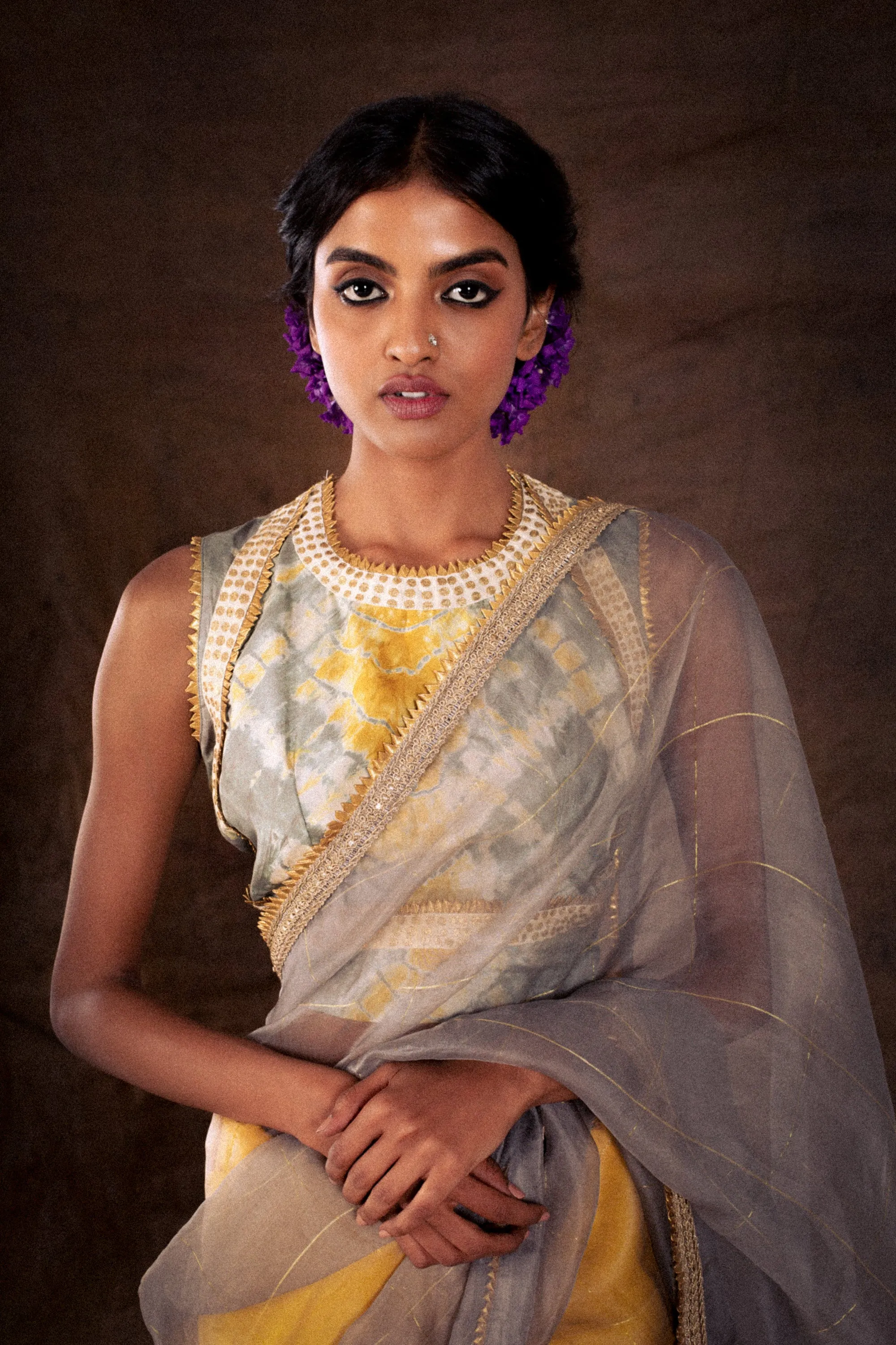 Grey and Yellow Saree