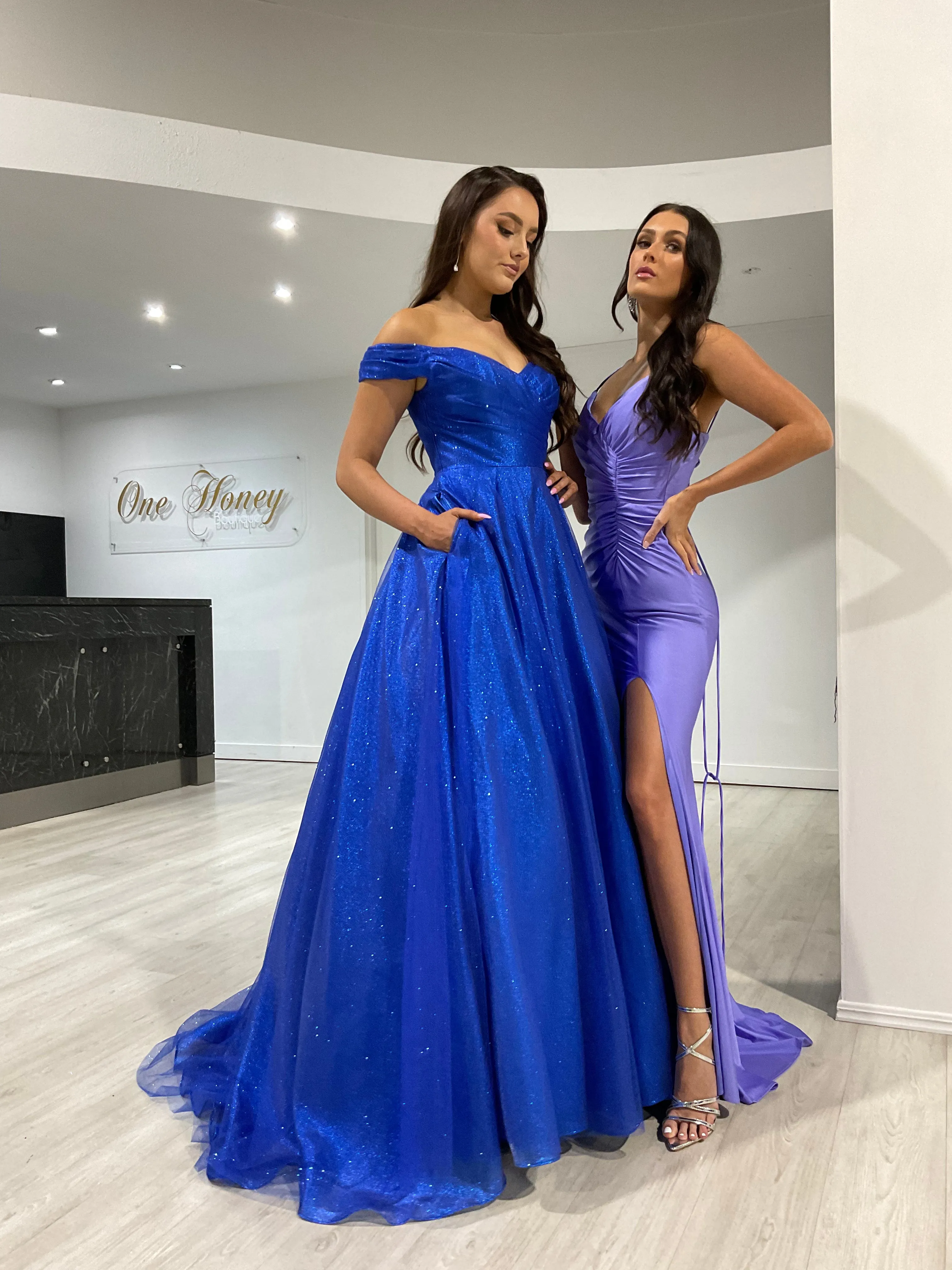 Honey Couture ARIANA Royal Blue Shimmer Ballgown Formal Dress