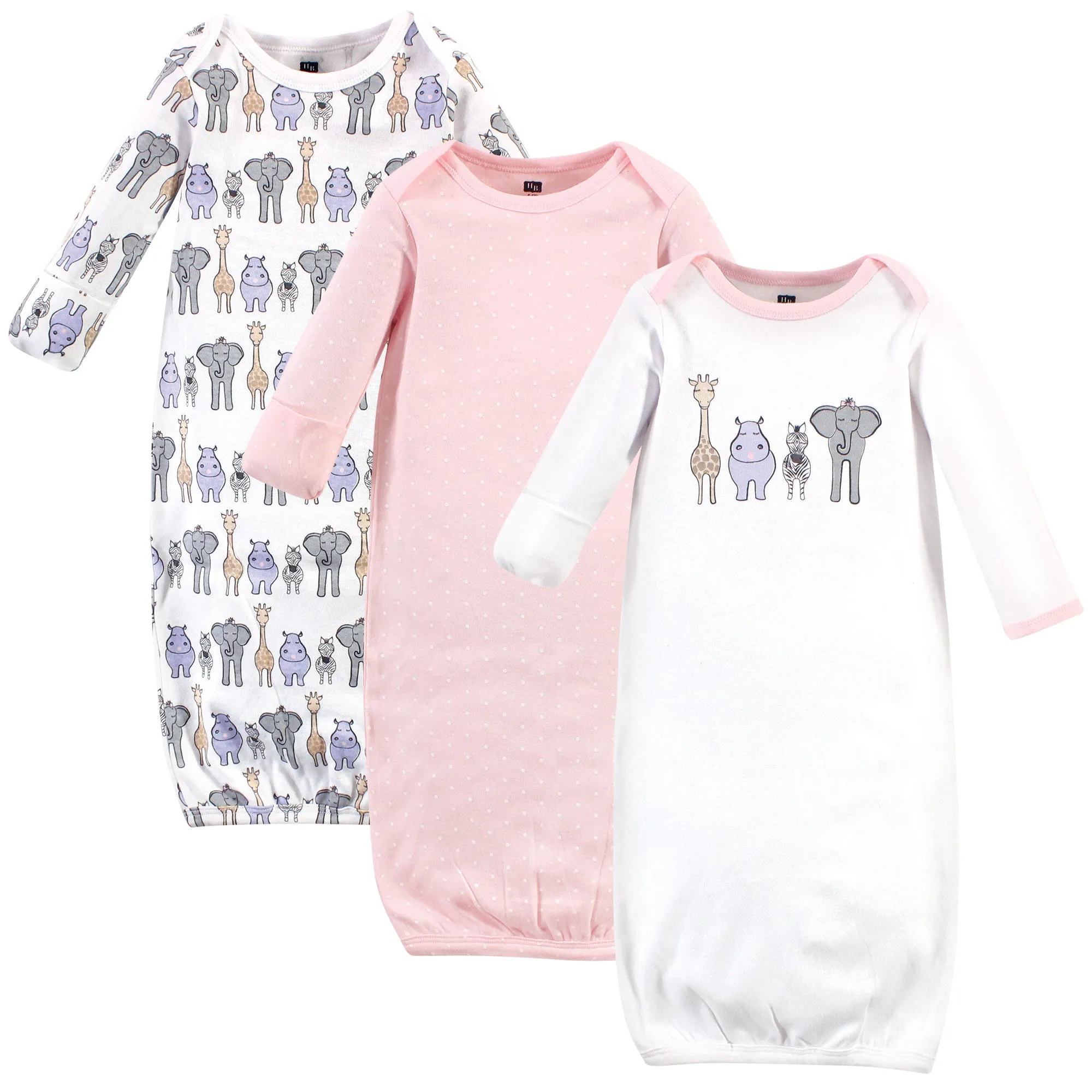 Hudson Baby Cotton Gowns, Pink Safari