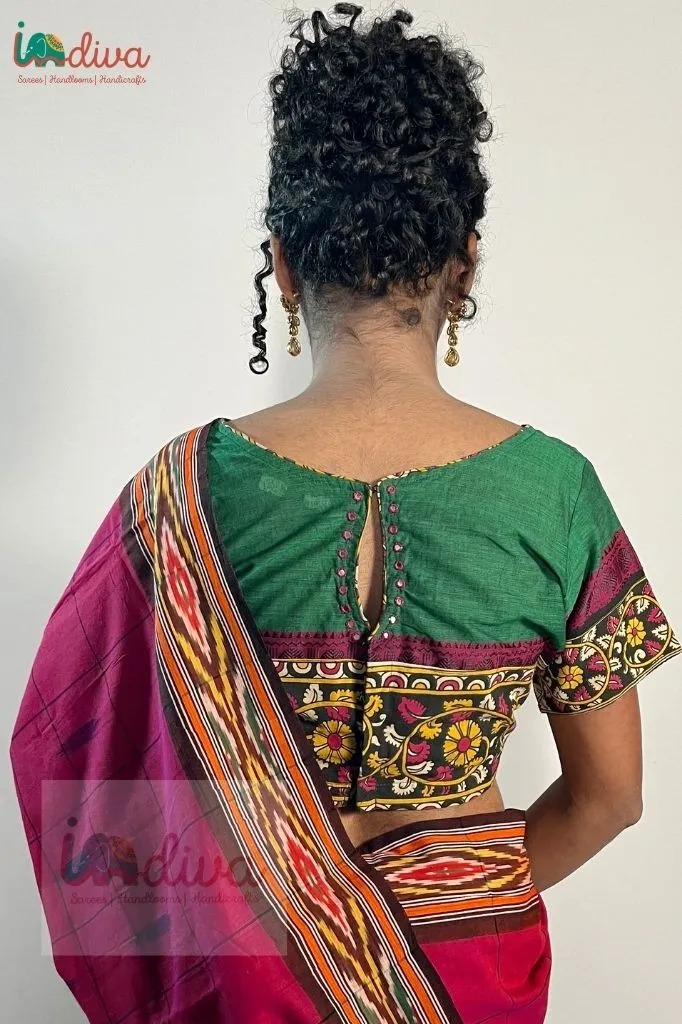 Indiva south cotton & kalamkari combination blouse - 40