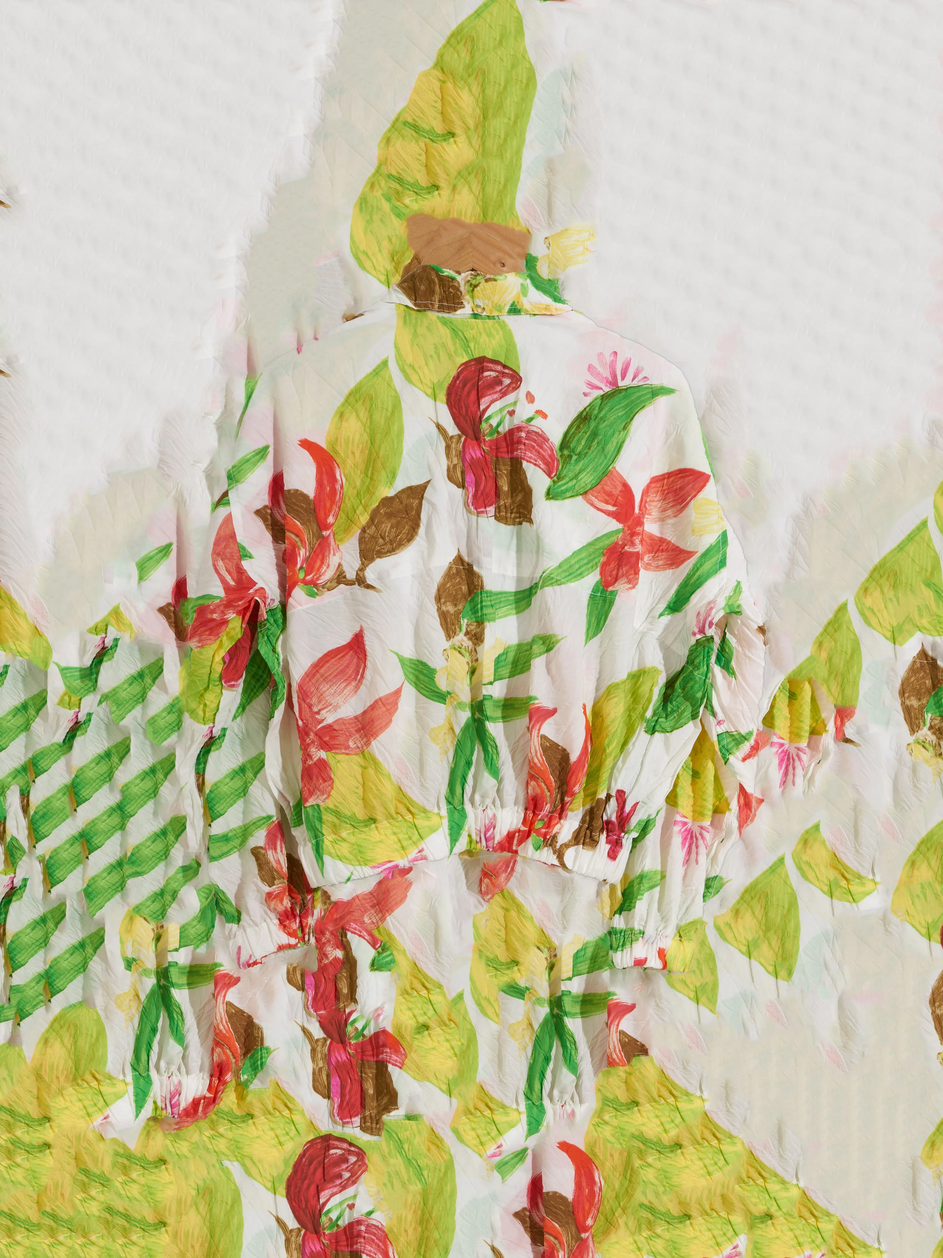 Issey Miyake 1990s white creased polyester floral print bomber jacket - mens M L