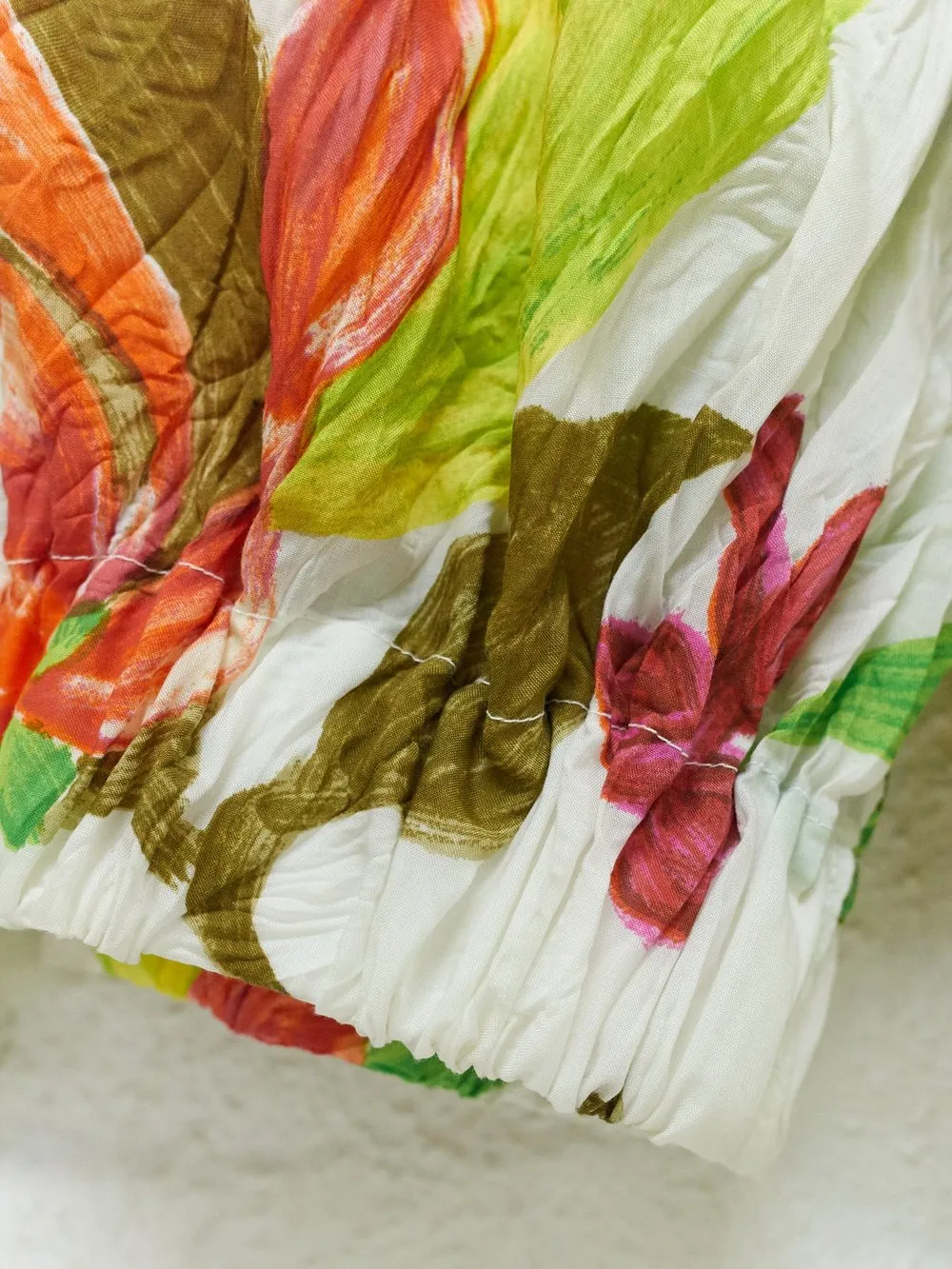 Issey Miyake 1990s white creased polyester floral print bomber jacket - mens M L