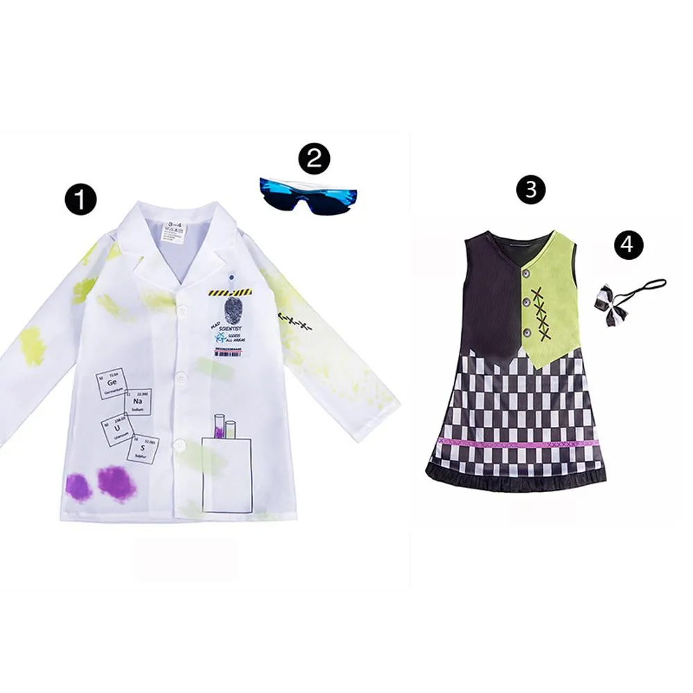Kids Mad Scientist Costume Halloween Cosplay Outfits