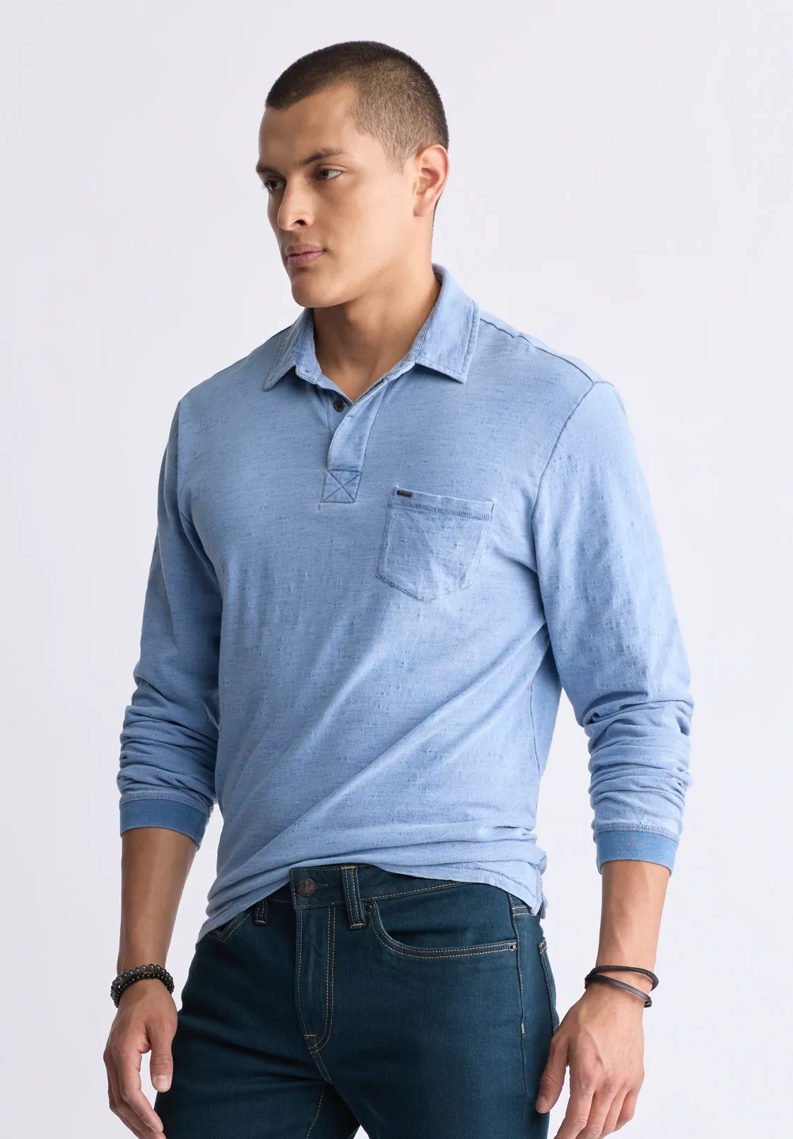 Kimmy Men's Long-Sleeve Polo with Pocket, Blue - BM24492