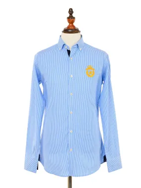 Kings Club Couture Shirt Button Down Regular Fit Blue & White Bengal Stripe Woven Cotton Blend with embroidered logo KCSHC005