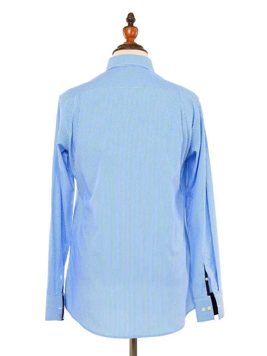 Kings Club Couture Shirt Button Down Regular Fit Blue & White Bengal Stripe Woven Cotton Blend with embroidered logo KCSHC005