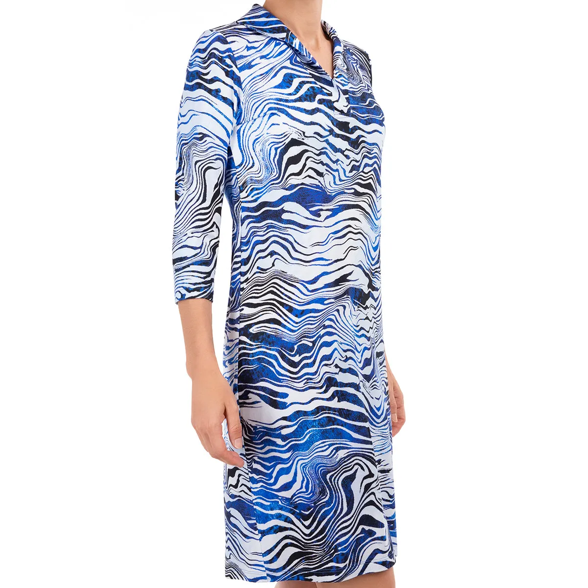 Knit Polo Collar Dress in Cobalt Zebra