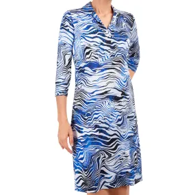 Knit Polo Collar Dress in Cobalt Zebra