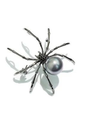 Large Faux Pearl Spider Brooch