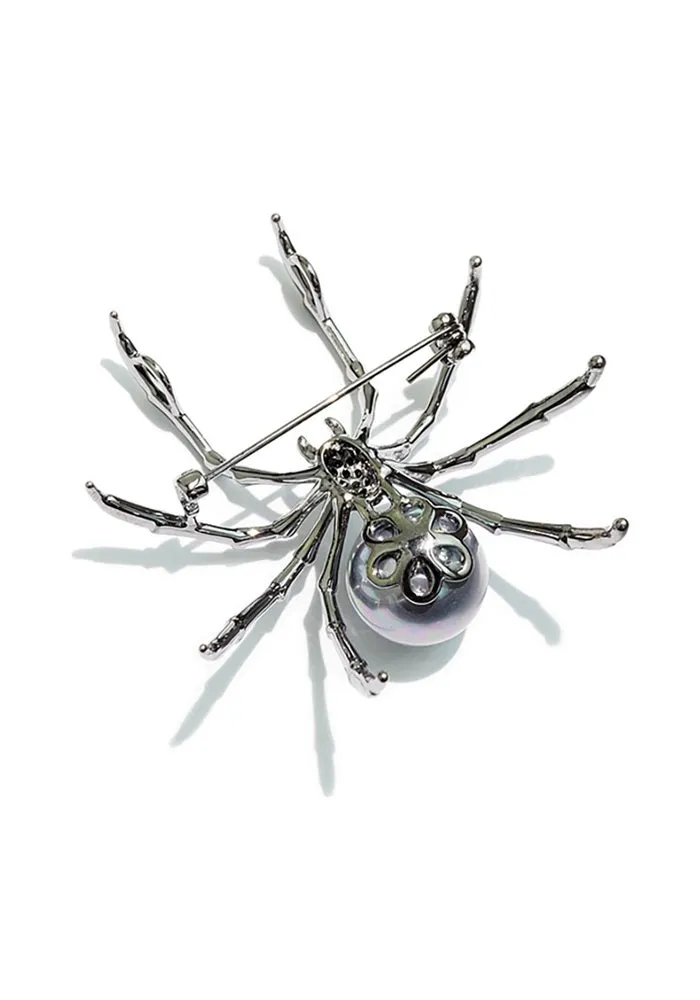 Large Faux Pearl Spider Brooch