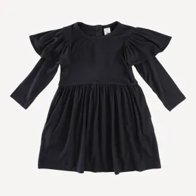 long sleeve flutter sleeve dress | black | bamboo