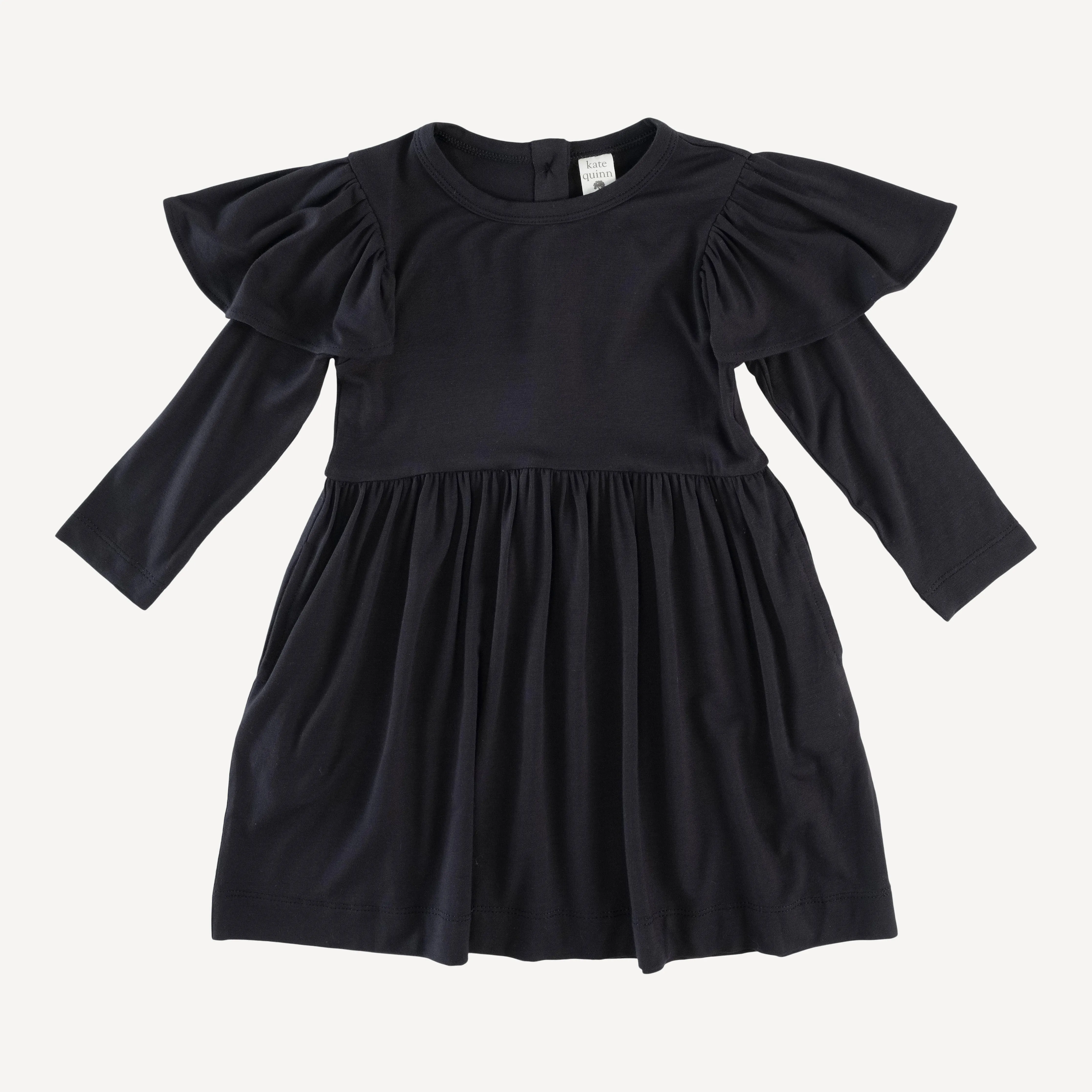 long sleeve flutter sleeve dress | black | bamboo