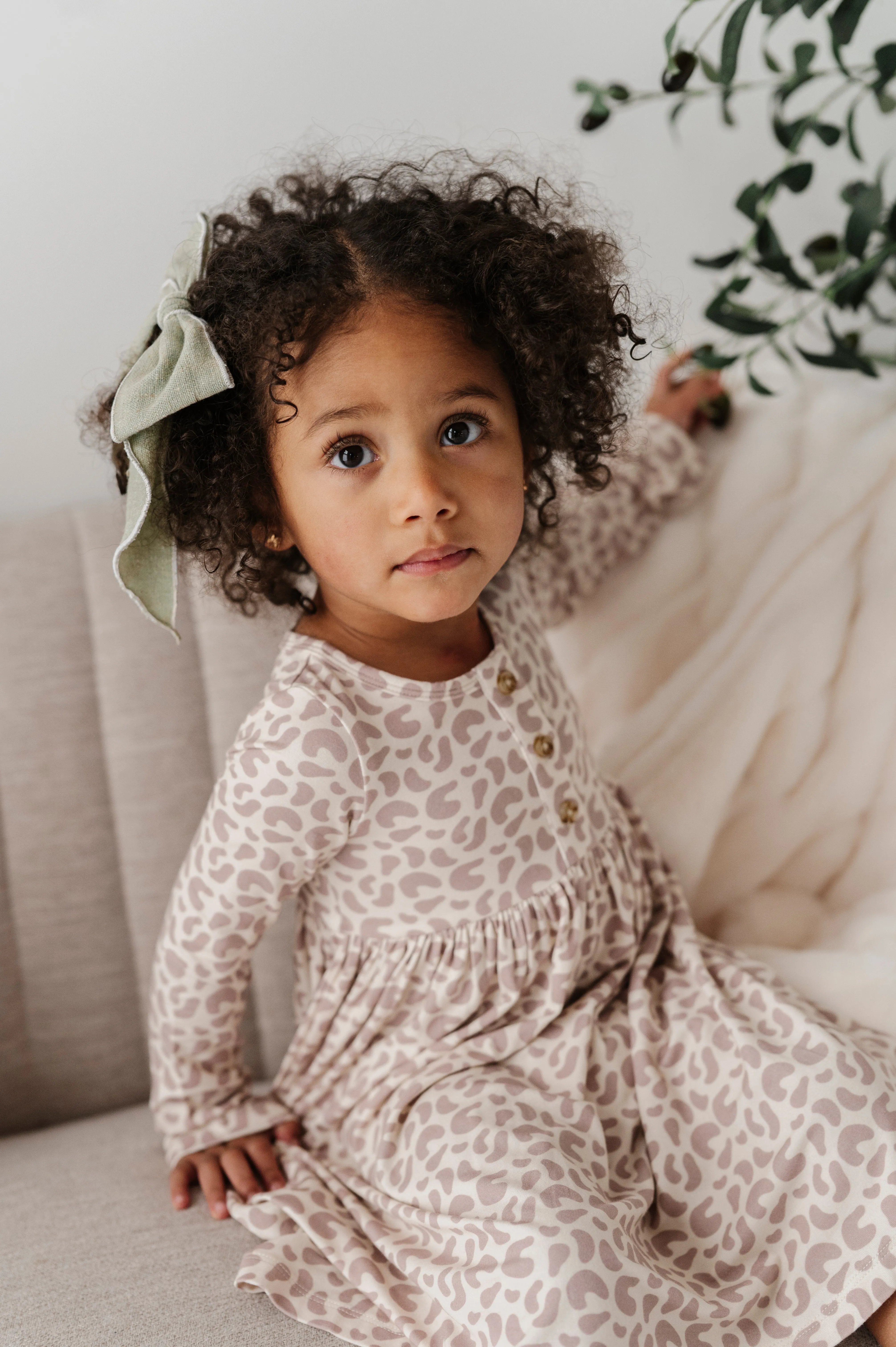Long Sleeve Henley Dress - Lilac Leopard