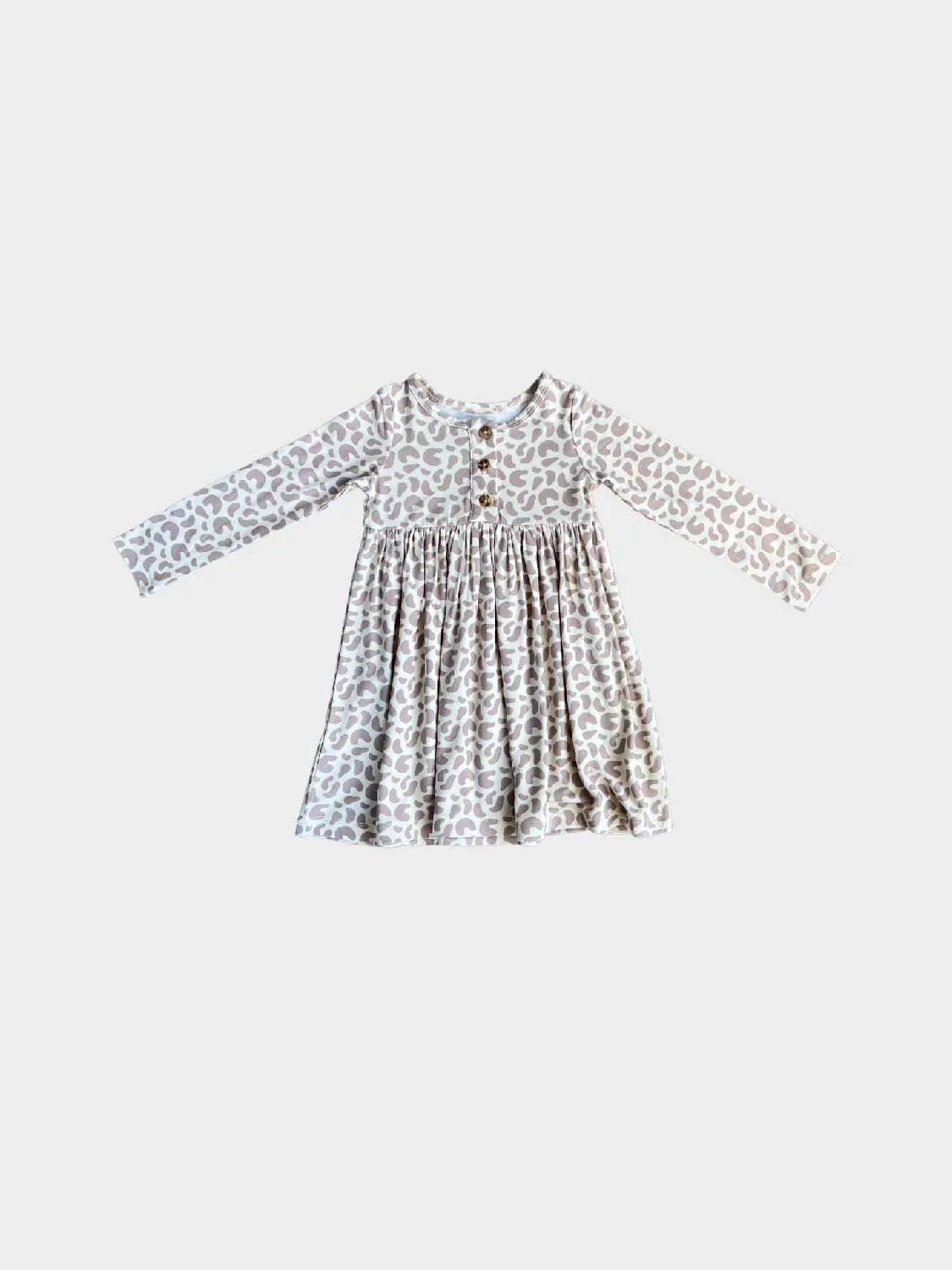 Long Sleeve Henley Dress - Lilac Leopard