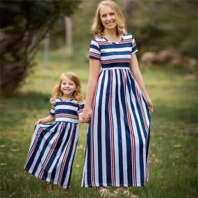 Matching Family Outfit - Mummy and Daughter Striped Long Dress