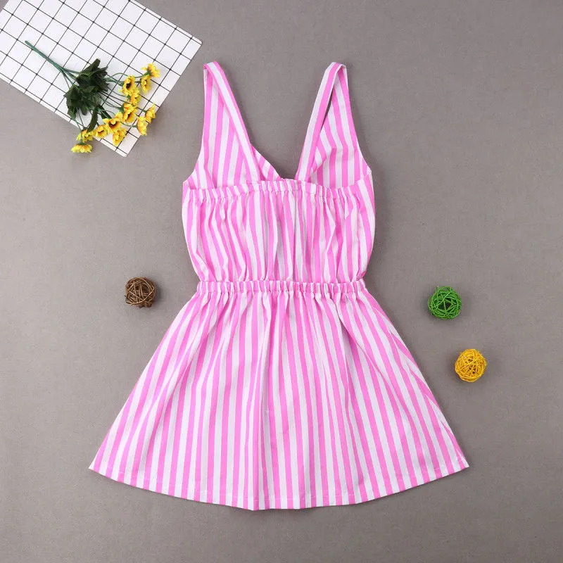 Matching Family Pink Outfit - Striped Dress for Mummy and Baby Daughter