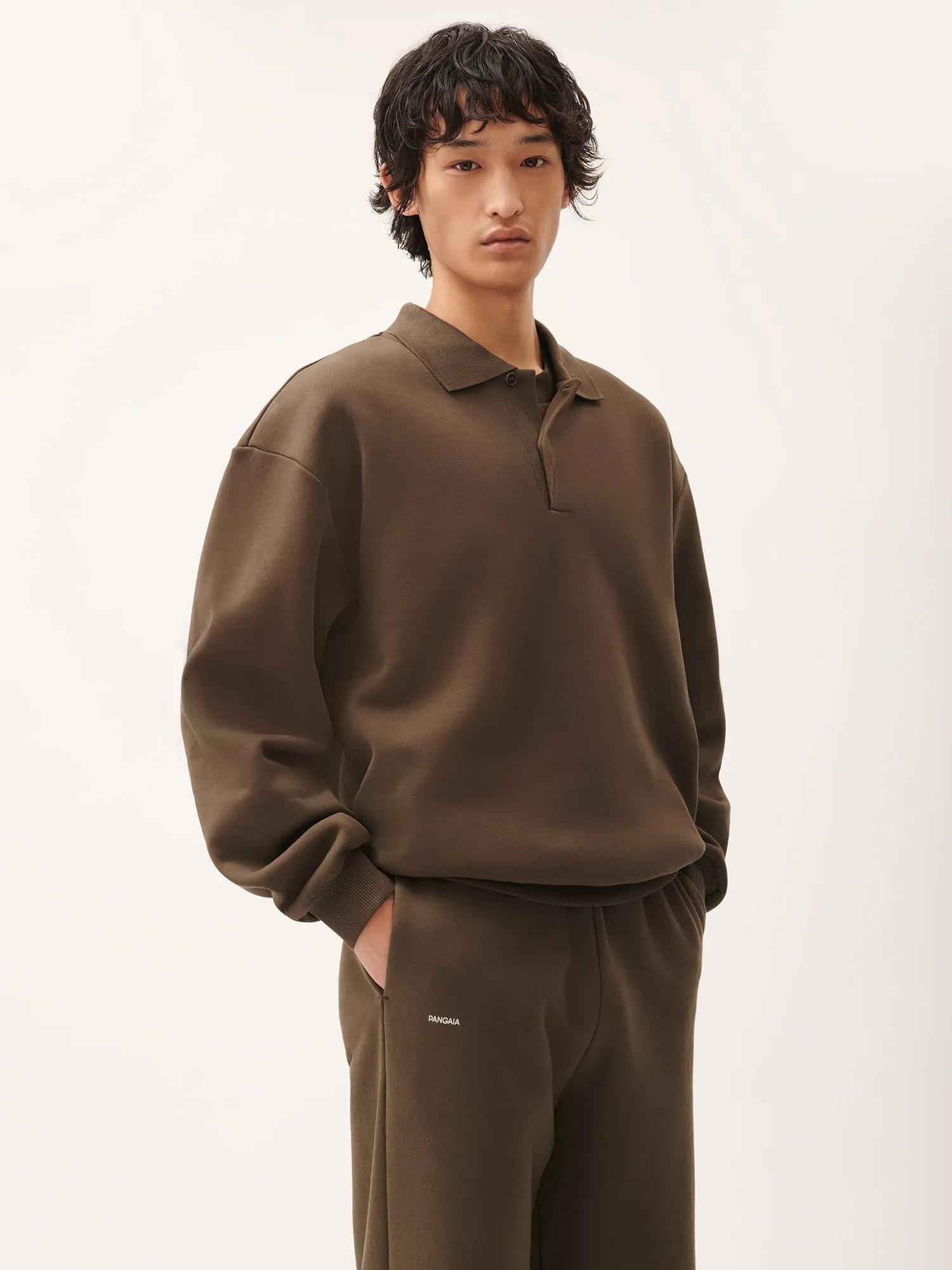 Mens DNA Heavyweight Polo Sweatshirt—cacoa brown