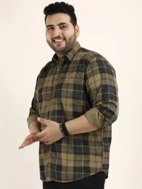 Mini Check Khaki Full Sleeve Plus Size Shirt