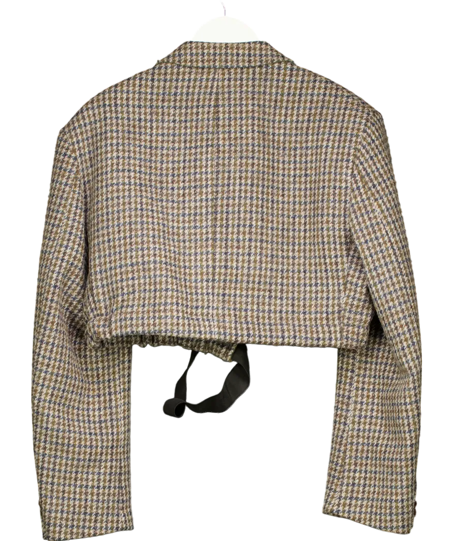 Nasty Gal Grey Houndstooth Cropped Bomber Blazer UK M/L