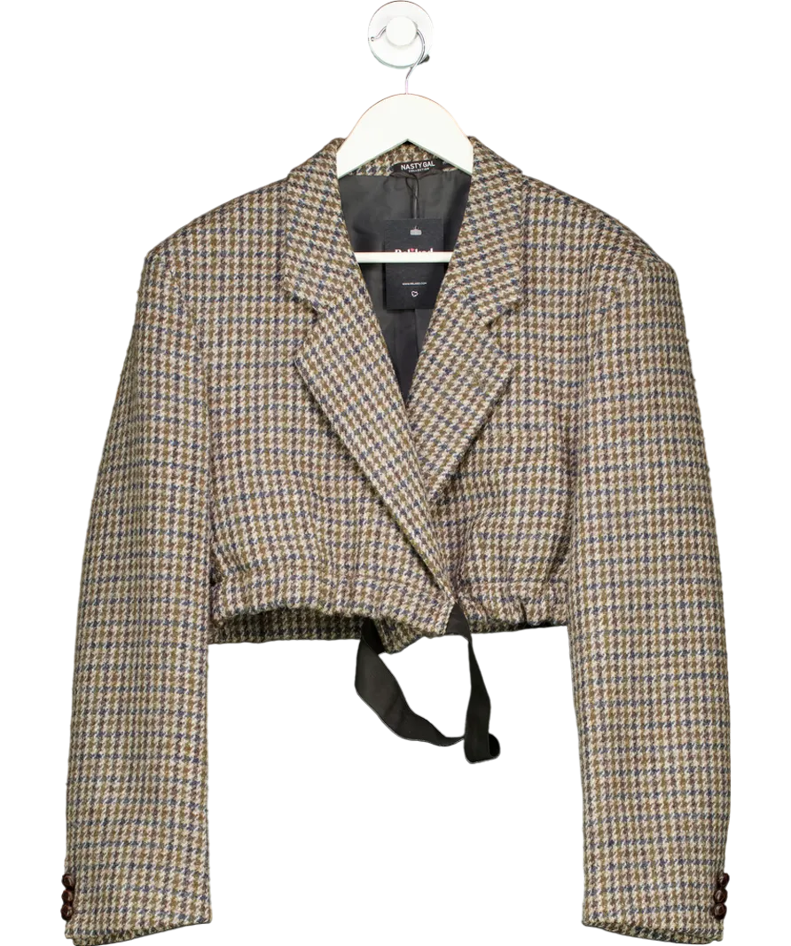 Nasty Gal Grey Houndstooth Cropped Bomber Blazer UK M/L