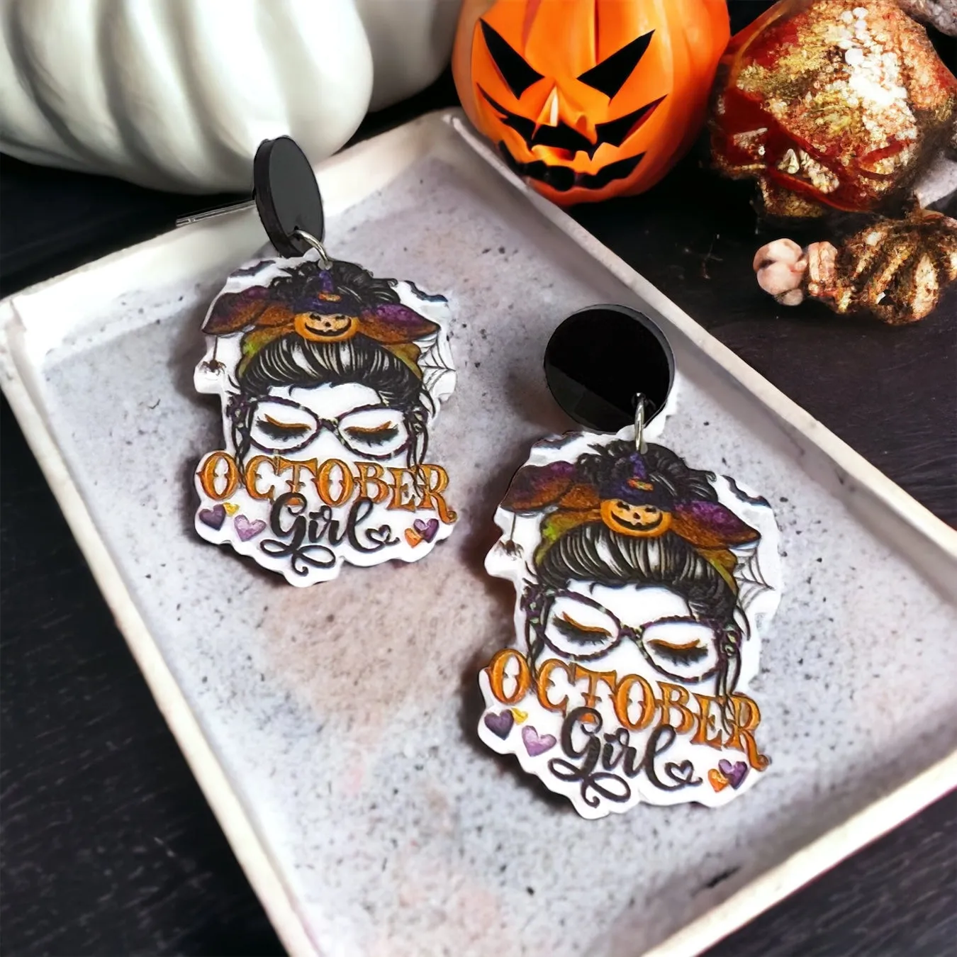October Girl Earrings - Halloween Earrings, Halloween Accessories , Spooky Earrings, Halloween Costume, Halloween Teacher