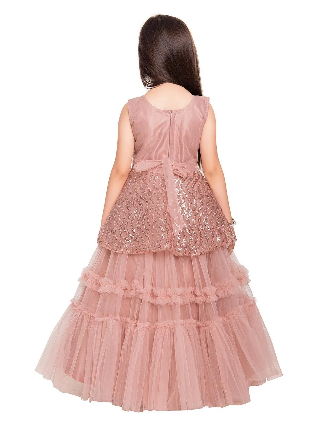 Orchid Coloured Embellished Peplum Styled Imported Net Gown For Girls