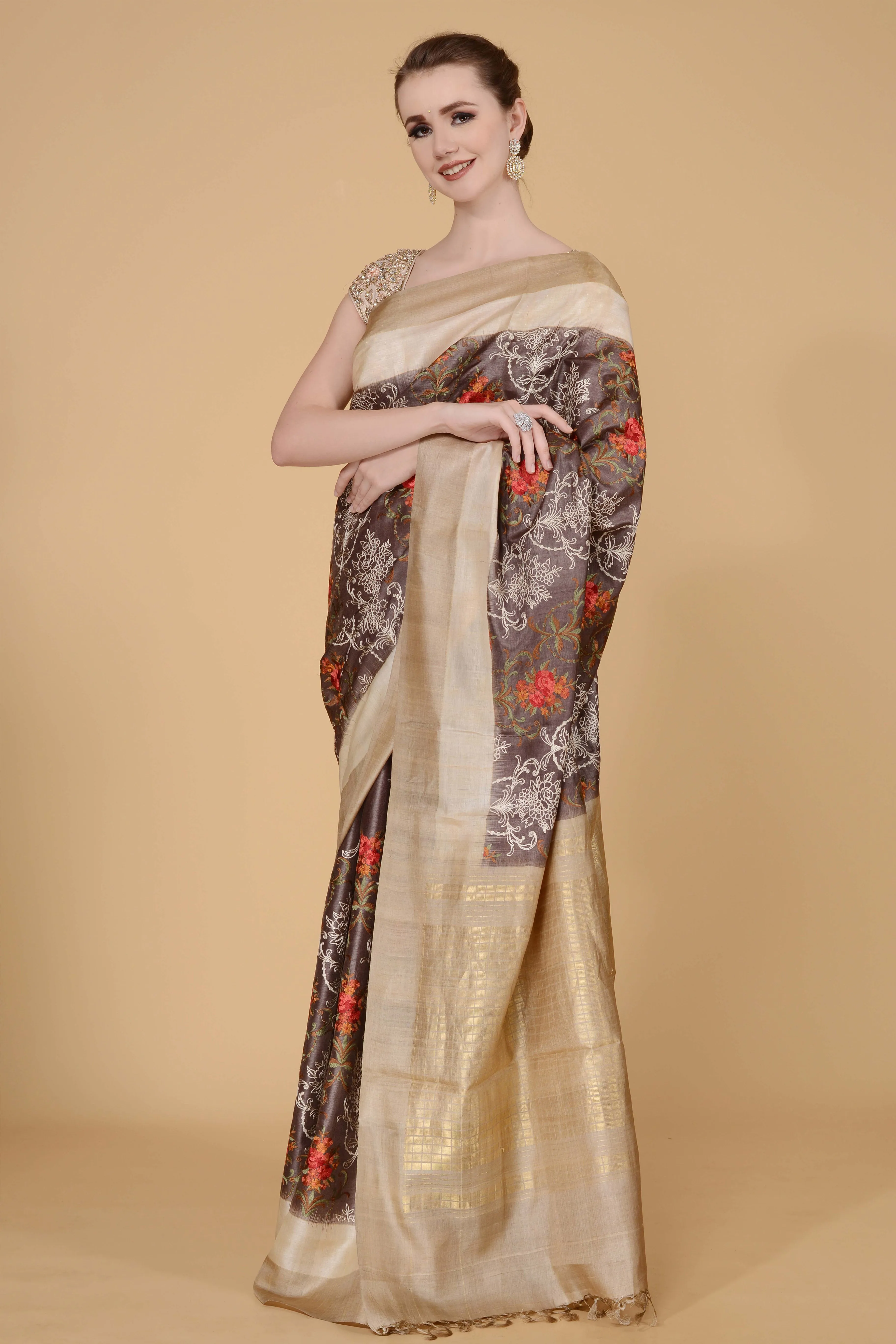 Pale Brown Saree