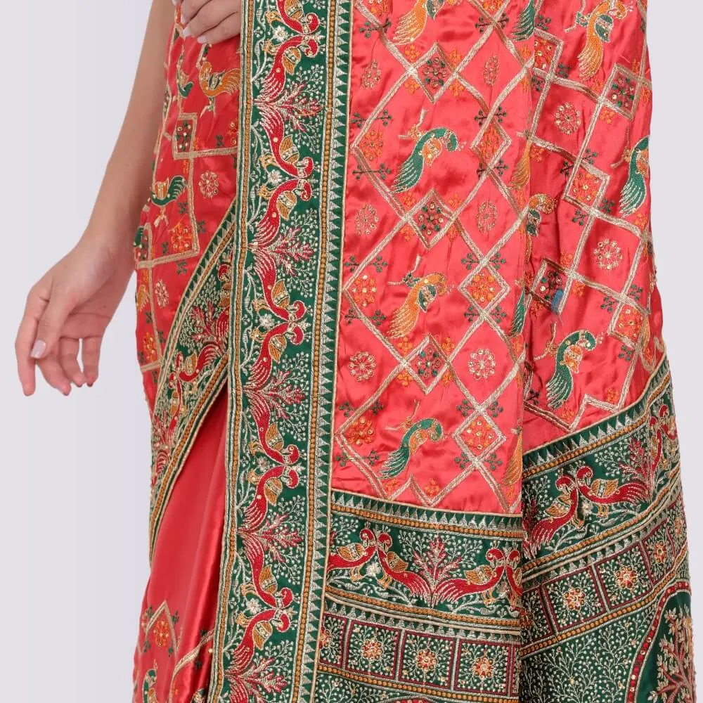 Pink and Green Traditional Gharchola