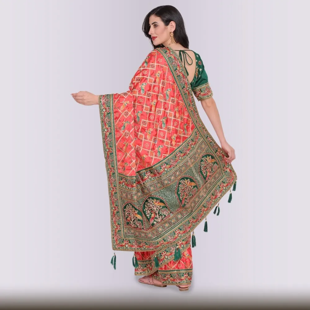 Pink and Green Traditional Gharchola