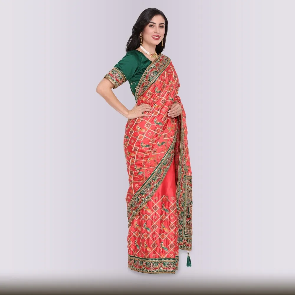 Pink and Green Traditional Gharchola