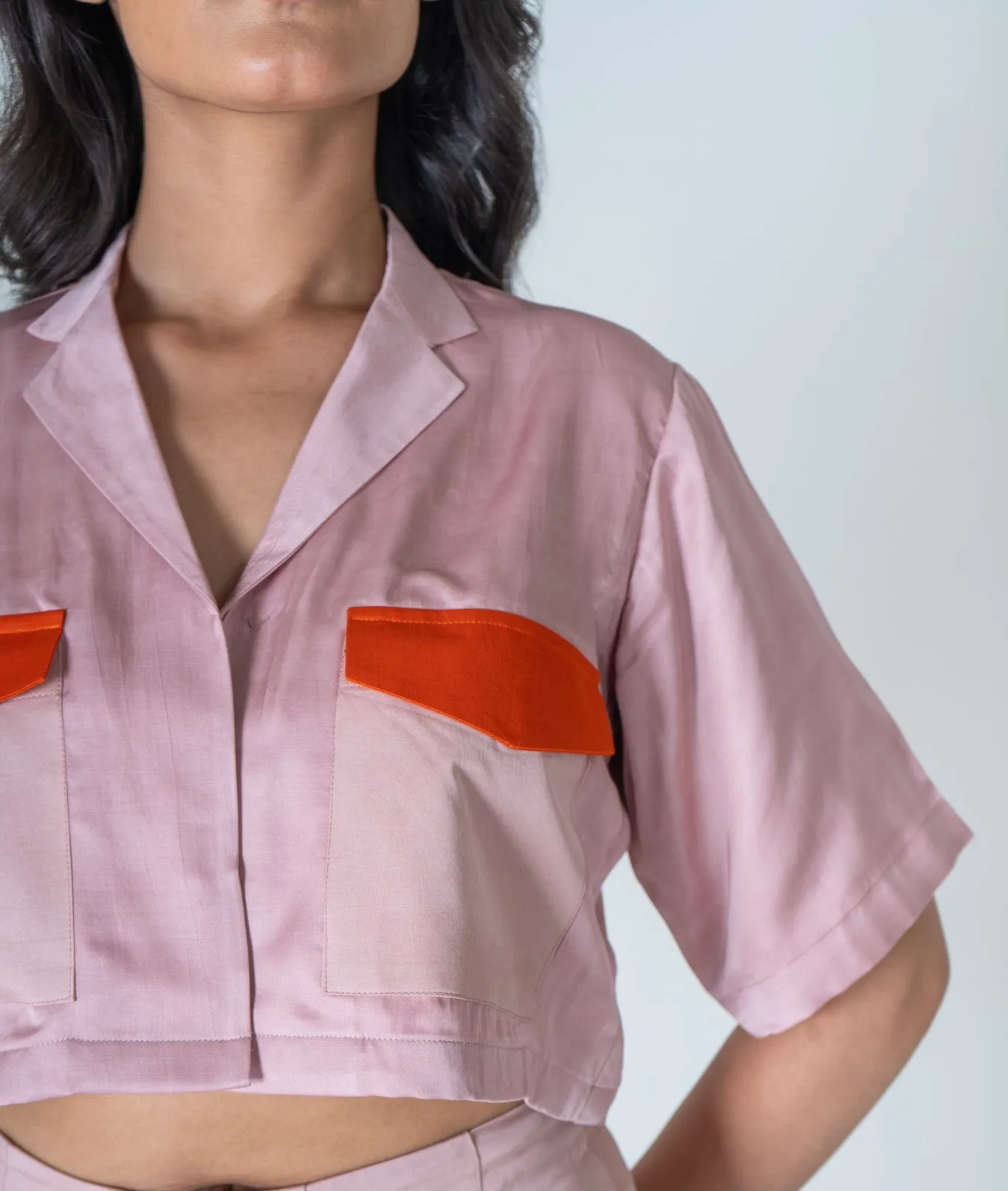 Pink Orange Color Blocked Crop Top