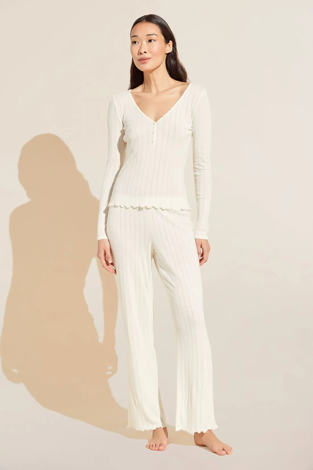 Pointelle V Neck Henley