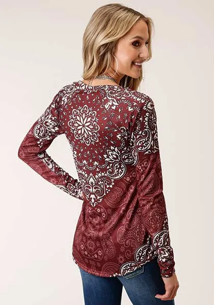 Roper® Women's Maroon Sublimation Print Sweater Jersey Top