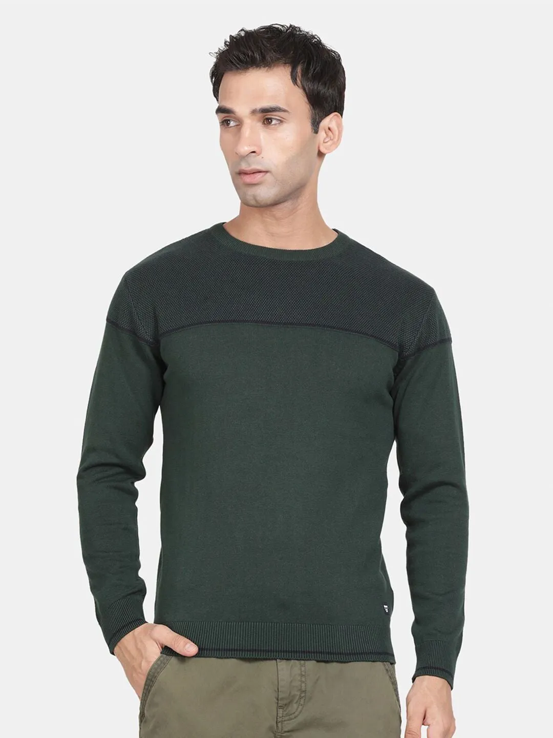 Round Neck Bottle Green Full Sleeve Pullover