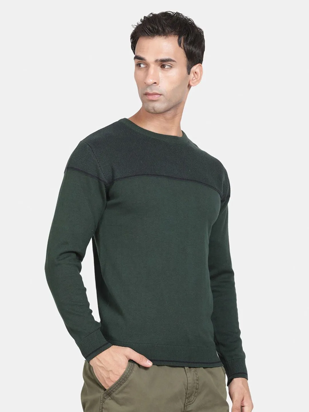 Round Neck Bottle Green Full Sleeve Pullover