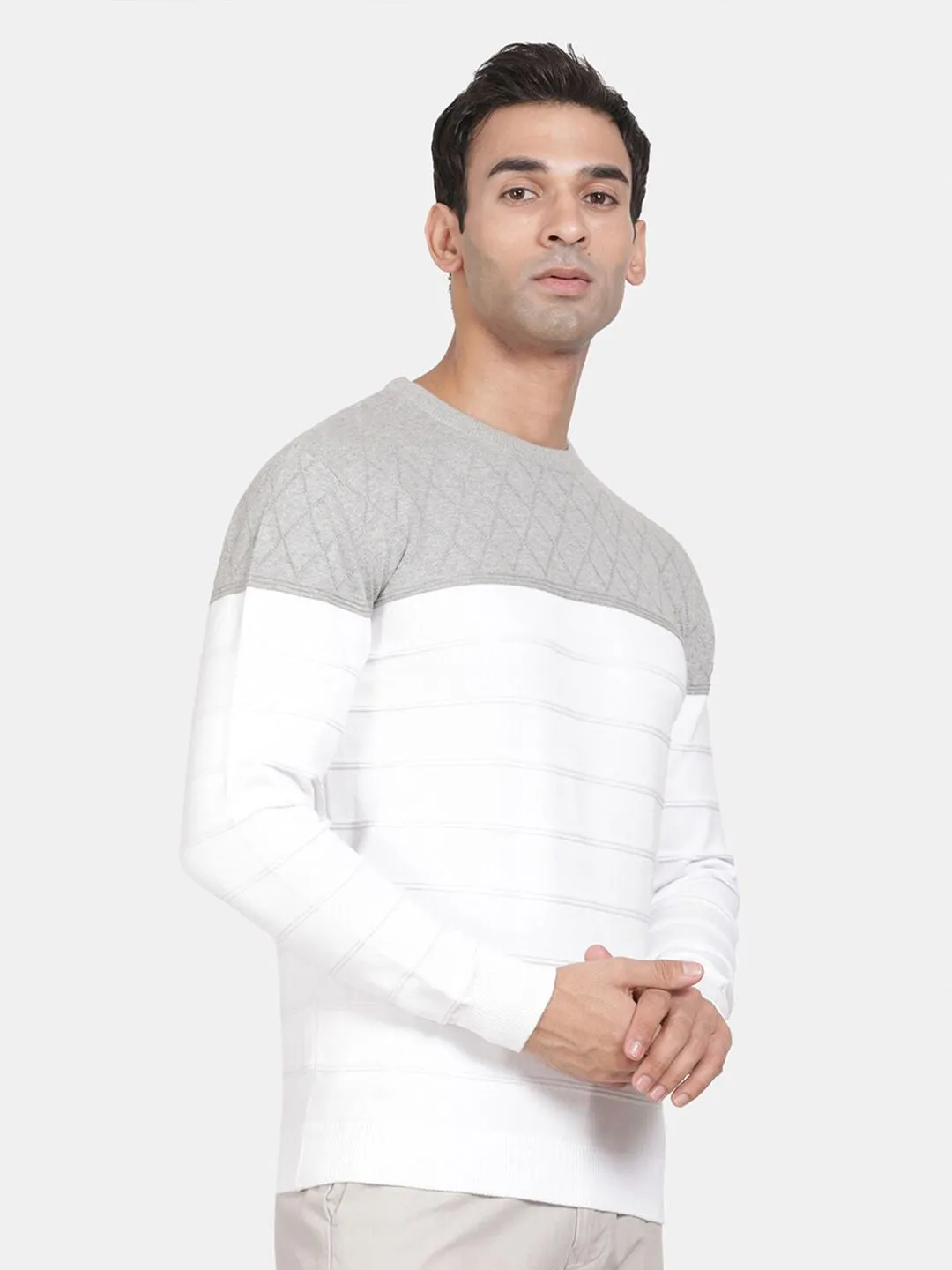 Round Neck Broken White Full Sleeve Pullover