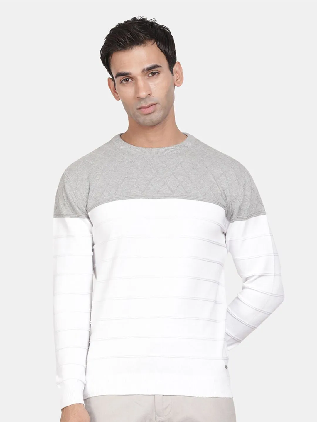Round Neck Broken White Full Sleeve Pullover