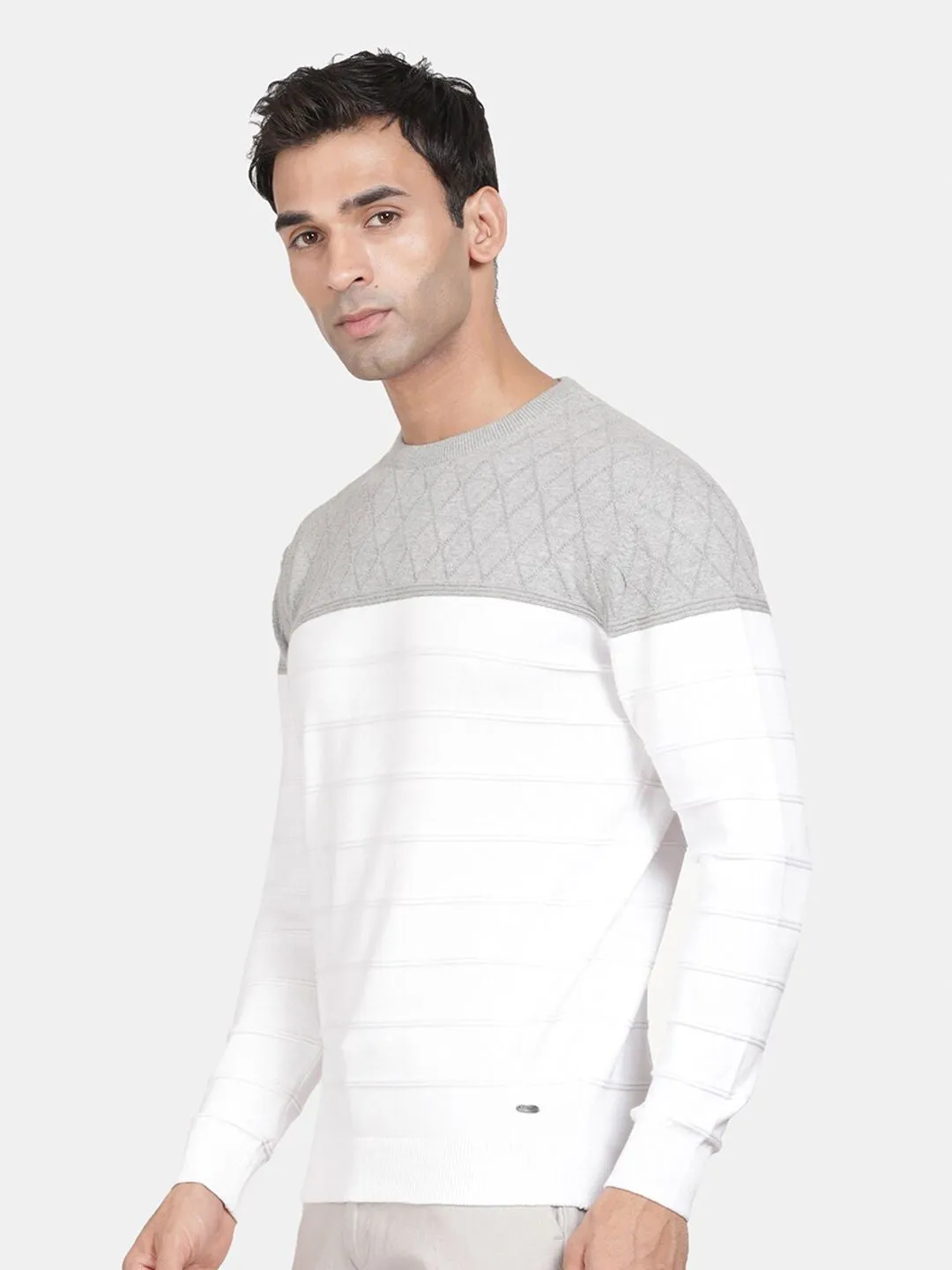 Round Neck Broken White Full Sleeve Pullover